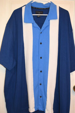 ~ Shaquille O’Neal XLG Mens 4XL Polo Shirt Blue Strip Short Sleeve Collar Golf ~